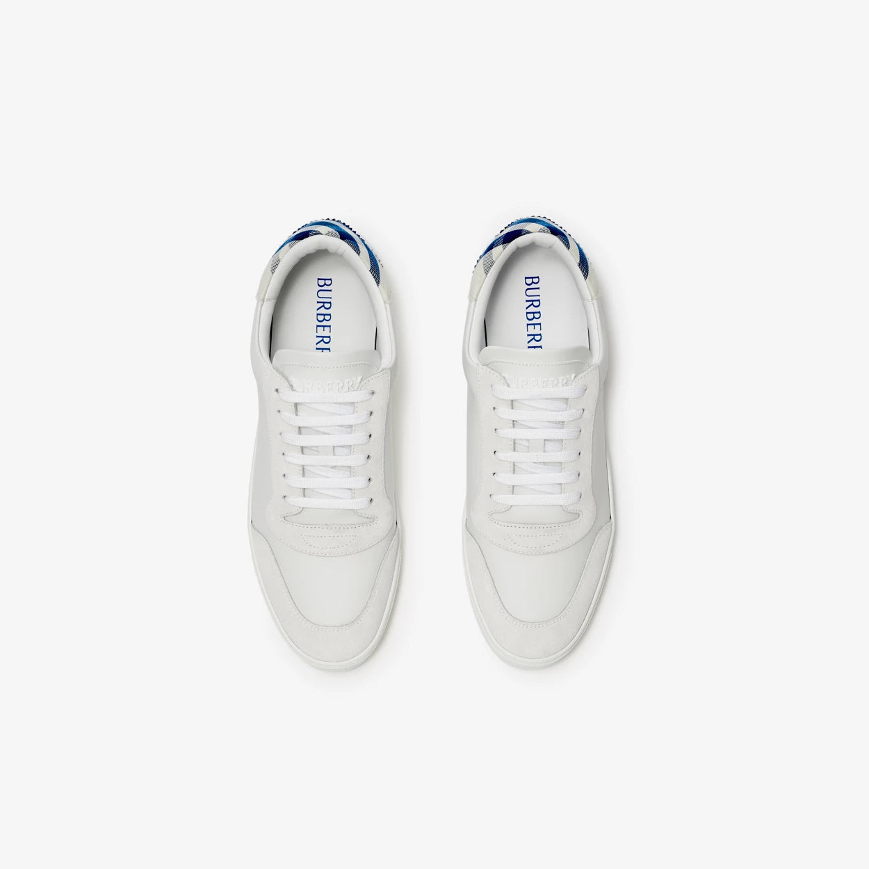 Leather and Check Cotton Sneakers-Colour: Optical White/Knight