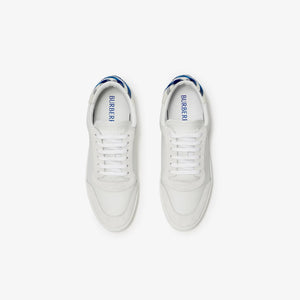 Leather and Check Cotton Sneakers-Colour: Optical White/Knight