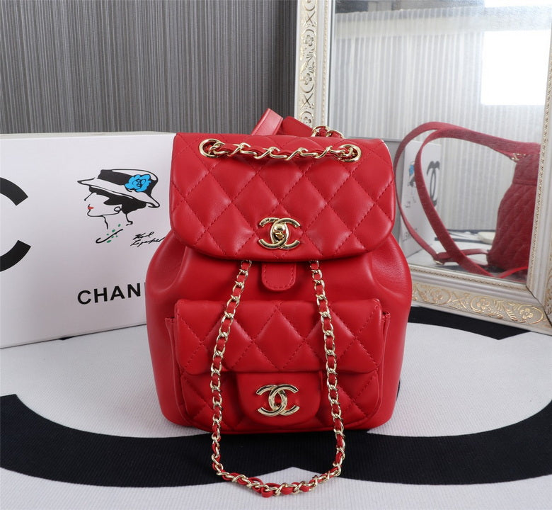 CHANEL Caviar Quilted Business Affinity Backpack Red