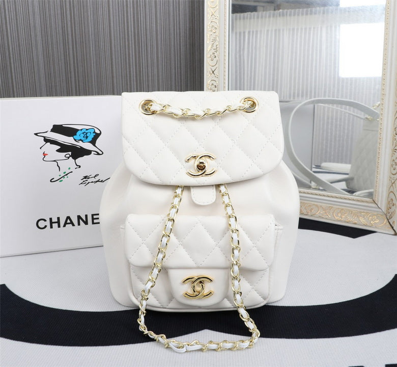 Chanel White Quilted Lambskin Duma Backpack Gold Chain Classic Flap