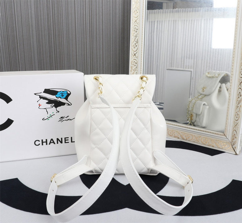 Chanel White Quilted Lambskin Duma Backpack Gold Chain Classic Flap