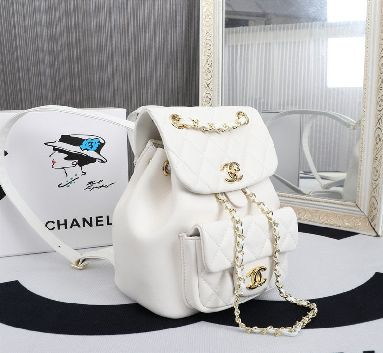 Chanel White Quilted Lambskin Duma Backpack Gold Chain Classic Flap