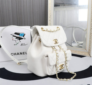 Chanel White Quilted Lambskin Duma Backpack Gold Chain Classic Flap