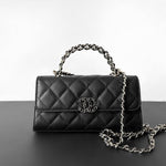 CHANEL Caviar Quilted Chain Top Handle Phone Holder With Chain Black