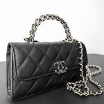 CHANEL Caviar Quilted Chain Top Handle Phone Holder With Chain Black