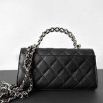 CHANEL Caviar Quilted Chain Top Handle Phone Holder With Chain Black