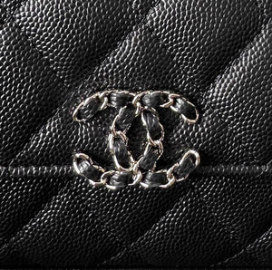 CHANEL Caviar Quilted Chain Top Handle Phone Holder With Chain Black