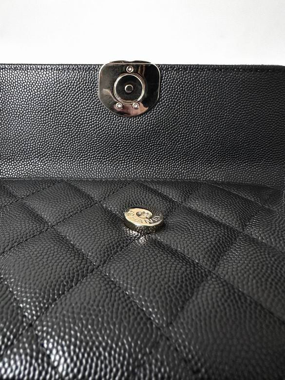 CHANEL Caviar Quilted Chain Top Handle Phone Holder With Chain Black