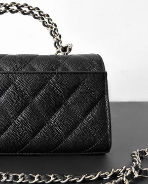 CHANEL Caviar Quilted Chain Top Handle Phone Holder With Chain Black