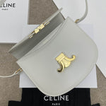 CELINE Shiny Calfskin Besace Clea Triomphe Blue Gray