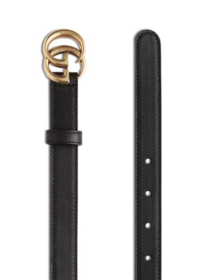 WIDE LEATHER BELT WITH DOUBLE G BUCKLE