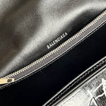 BALENCIAGA Crushed Calfskin Crush Graffiti Medium Hourglass Chain Shoulder Bag Black White