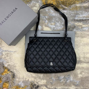 BALENCIAGA Nappa Calfskin Quilted Large Touch B Shoulder Bag Black