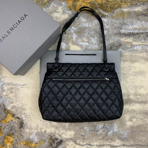 BALENCIAGA Nappa Calfskin Quilted Large Touch B Shoulder Bag Black