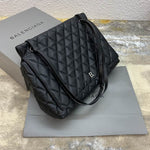 BALENCIAGA Nappa Calfskin Quilted Large Touch B Shoulder Bag Black