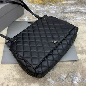 BALENCIAGA Nappa Calfskin Quilted Large Touch B Shoulder Bag Black