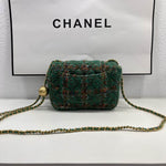 CHANEL Tweed Quilted Mini Rectangular Flap Turquoise