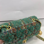 CHANEL Tweed Quilted Mini Rectangular Flap Turquoise