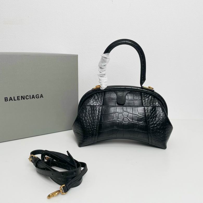 BALENCIAGA  Editor Small Croc-Effect Leather Shoulder Bag - Black