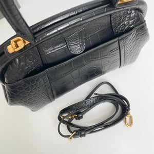 BALENCIAGA  Editor Small Croc-Effect Leather Shoulder Bag - Black