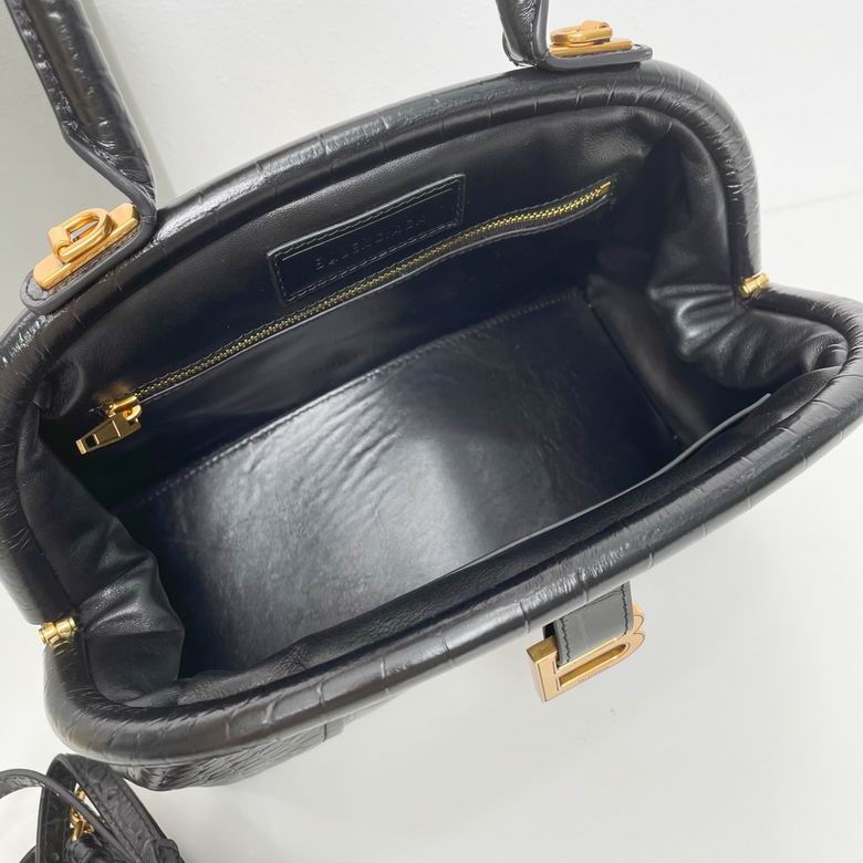 BALENCIAGA  Editor Small Croc-Effect Leather Shoulder Bag - Black