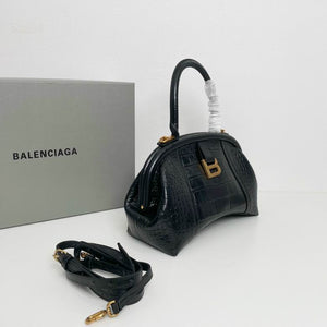 BALENCIAGA  Editor Small Croc-Effect Leather Shoulder Bag - Black