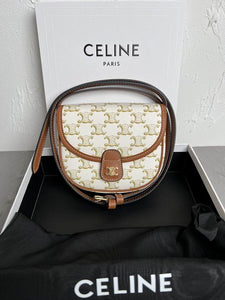 CELINE Triomphe Canvas Calfskin Mini Besace Bag White