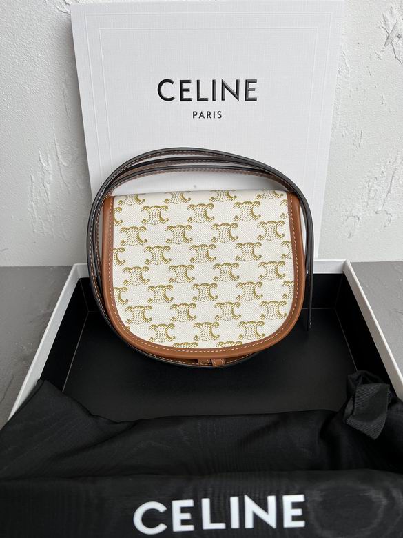 CELINE Triomphe Canvas Calfskin Mini Besace Bag White