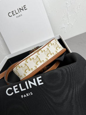 CELINE Triomphe Canvas Calfskin Mini Besace Bag White