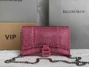 BALENCIAGA  FOLLOW Hourglass Wallet on Chain with Rhinestones in Leather