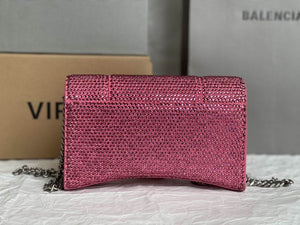 BALENCIAGA  FOLLOW Hourglass Wallet on Chain with Rhinestones in Leather