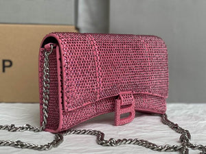 BALENCIAGA  FOLLOW Hourglass Wallet on Chain with Rhinestones in Leather