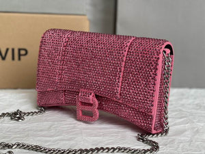 BALENCIAGA  FOLLOW Hourglass Wallet on Chain with Rhinestones in Leather