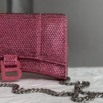 BALENCIAGA  FOLLOW Hourglass Wallet on Chain with Rhinestones in Leather