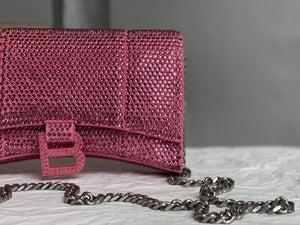 BALENCIAGA  FOLLOW Hourglass Wallet on Chain with Rhinestones in Leather