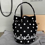 BALENCIAGA Nylon Polka Dot Bucket Bag XS Black White