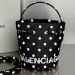 BALENCIAGA Nylon Polka Dot Bucket Bag XS Black White