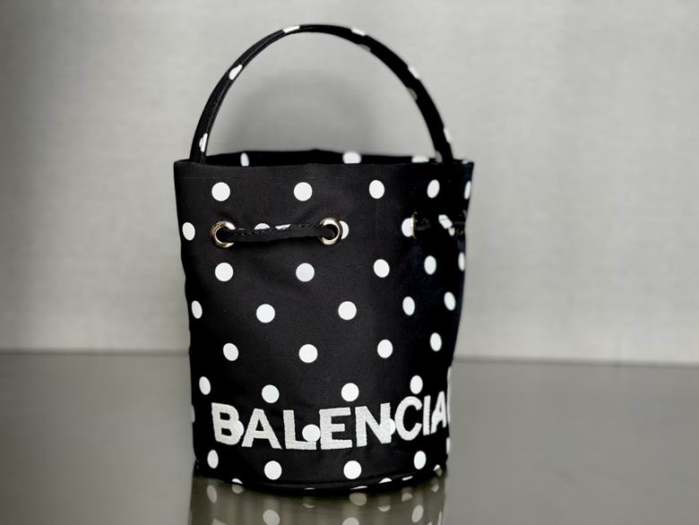 BALENCIAGA Nylon Polka Dot Bucket Bag XS Black White