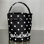 BALENCIAGA Nylon Polka Dot Bucket Bag XS Black White