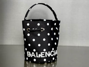 BALENCIAGA Nylon Polka Dot Bucket Bag XS Black White