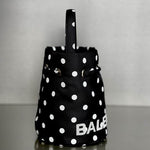 BALENCIAGA Nylon Polka Dot Bucket Bag XS Black White