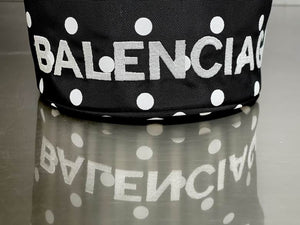 BALENCIAGA Nylon Polka Dot Bucket Bag XS Black White