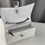 BALENCIAGA Calfskin Crocodile Embossed Downtown XS Shoulder Bag White