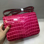 HERMES Shiny Alligator Constance Slim Wallet Rose Scheherazade