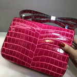 HERMES Shiny Alligator Constance Slim Wallet Rose Scheherazade