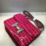 HERMES Shiny Alligator Constance Slim Wallet Rose Scheherazade