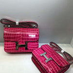 HERMES Shiny Alligator Constance Slim Wallet Rose Scheherazade