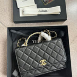 CHANEL Shiny Caviar Quilted Pick Me Up Wallet On Chain WOC Black