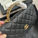 CHANEL Shiny Caviar Quilted Pick Me Up Wallet On Chain WOC Black