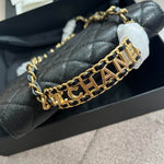 CHANEL Shiny Caviar Quilted Pick Me Up Wallet On Chain WOC Black